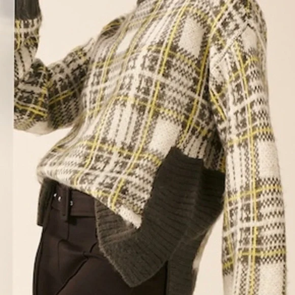 NWT NINE WEST PURPLE BLACK PLAID FUZZY MOCK NECK SWEATER SZ M - Picture 6 of 8